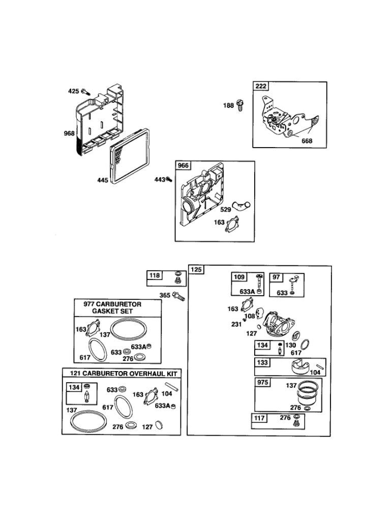Carburetor/Air Cleaner Diagram and Parts List for 124T02-3847-EA  Briggs and Stratton Engine